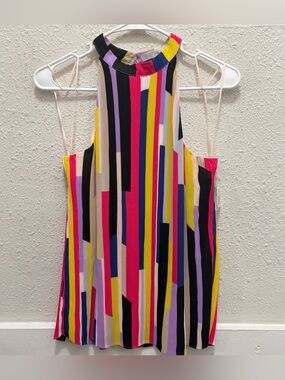 1.State Pleated Colorful Halter Tank Top NWT M